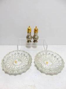 lot 395 image: Vintage Crystal Ashtrays and Salt and Pepper Shakers
