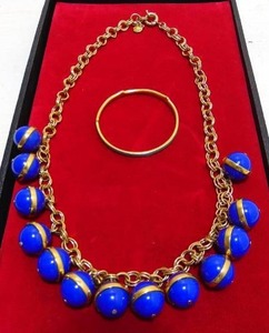 lot 106 image: JCREW Blue and Gold Tone Necklace & STELLA & DOT Enameled Bracelet