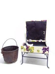 lot 405 image: Cast Iron Vintage Bucket Pail and Open Up Small Footstool with Metal Legs