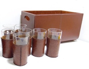 lot 409 image: Western Style Faux Leather Wrapped Acrylic Drinkware and Faux Leather Container
