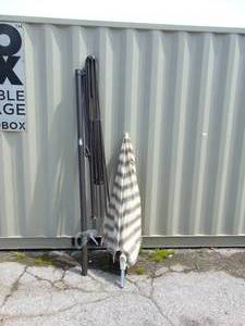lot 65 image: Outdoor Sun Umbrella- Beige and White Stripes