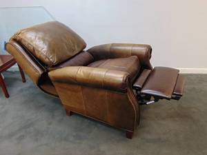lot 164 image: metropia brown genuine leather push back recliner chair