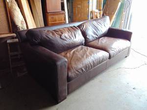 lot 170 image: Genuine Leather Brown Sofa