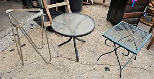 lot 210 image: Three Metal Outdoor Small Side Tables