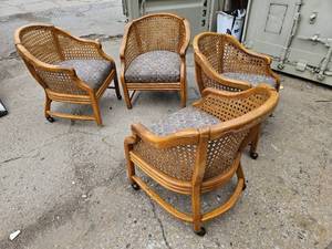 lot 208 image: Set of Four Vintage Barrel Cane Game Chairs