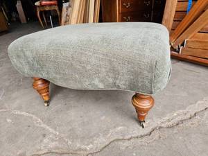 lot 207 image: Light Green Ottoman Footstool with Wood Legs and Wheels