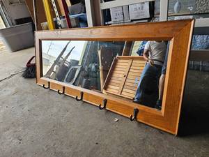 lot 206 image: STANLEY Entryway or Hallway Horizonal Mirror with 5 Hook Coat Rack