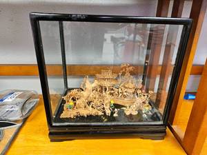 lot 412 image: Glass Encased Vintage Asian Cork Sculpture