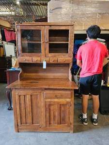 lot 211 image: Vintage Wood China Hutch- Missing Glass on One Side