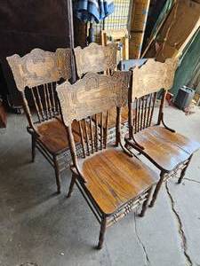 lot 230 image: Set of 4 Vintage Oak Americana Dining side Chairs