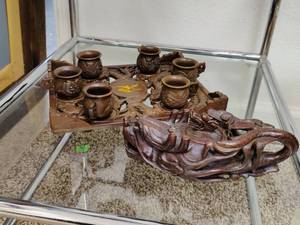 lot 550 image: Beauitiful Chinese Carved Resin Tea Set and More