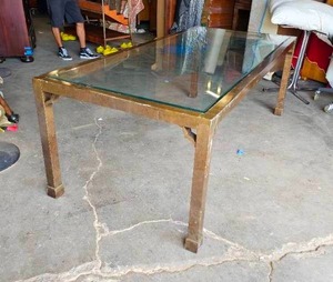 lot 261 image: Rectangular Wood Dining Table with Glass Top