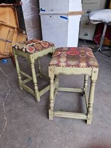 lot 265 image: Pair of Greenish Tone Wood Counter Stools