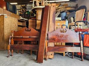 lot 312 image: Pair of Vintage Solid Wood Twin Bed Frames