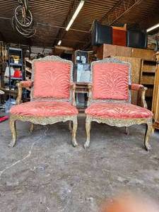 lot 600 image: pair of french style side chairs with Animal upholstery print