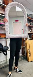 lot 627 image: Vintage Arched Top White Wicker Wall Mirror