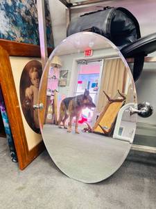 lot 634 image: Oval Frameless Bathroom Mirror with Chrome Wall Attachments