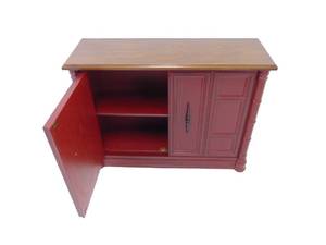 lot 21 image: Henredon Console Table- Red with Walnut Finish Top