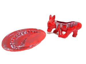 lot 20 image: Vintage Mid Century Large Ashtray and Donkey Planter Ceramic CHEROKEE Red Glaze