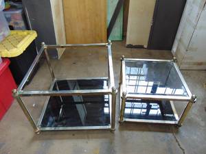 lot 322 image: Pair of Vintage Chrome, Brass, and Glass Tables