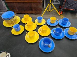 lot 111 image: Lot of Blue and Yellow Vintage Tea Cups and Plates, made in Japan