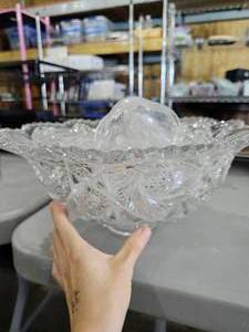 lot 125 image: Vintage Cut Glass Punch Bowl with Glasses