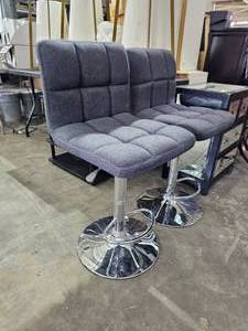 lot 149 image: Pair of Adjustable Height Barstools with Chrome Legs and Gray Fabric