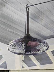 lot 182 image: Allen & Roth 20 Dark Oil Rubbed Bronze Finish Industrial Style Hanging Fan NEW in Box