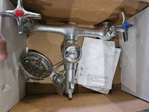 lot 270 image: Two Handle 8 Wall Mount Service Sink Faucet in Rough Chrome