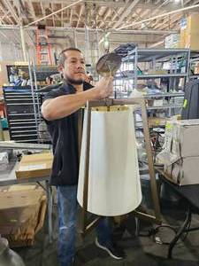 lot 157 image: Large Brass & Ivory Tone Modern Chandelier #3